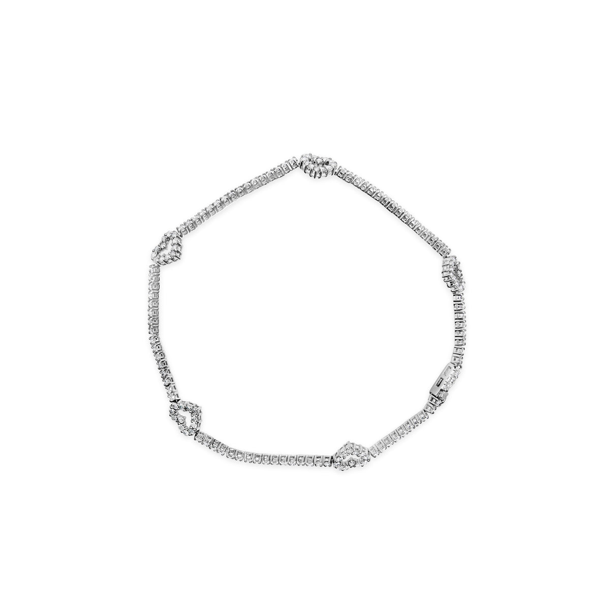 Pulsera tipo brazalete de oro blanco de 14 quilates con 1 1/2 quilates de diamante, motivo de corazones (color H-I, claridad I1-I2) - 7.5 pulgadas