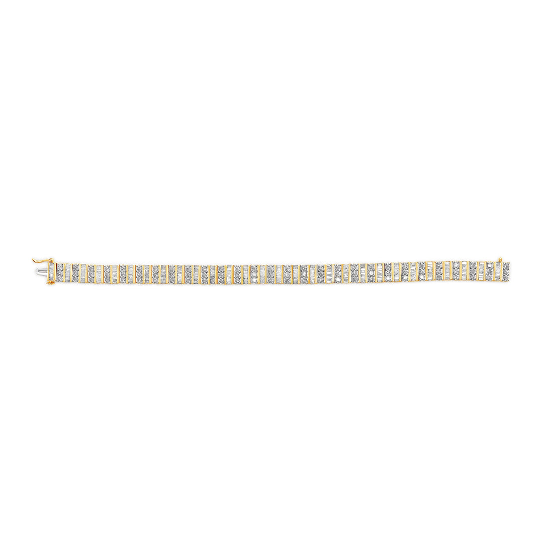 14K Yellow Gold 5.50 Cttw Round and Baguette Diamond Link Bracelet