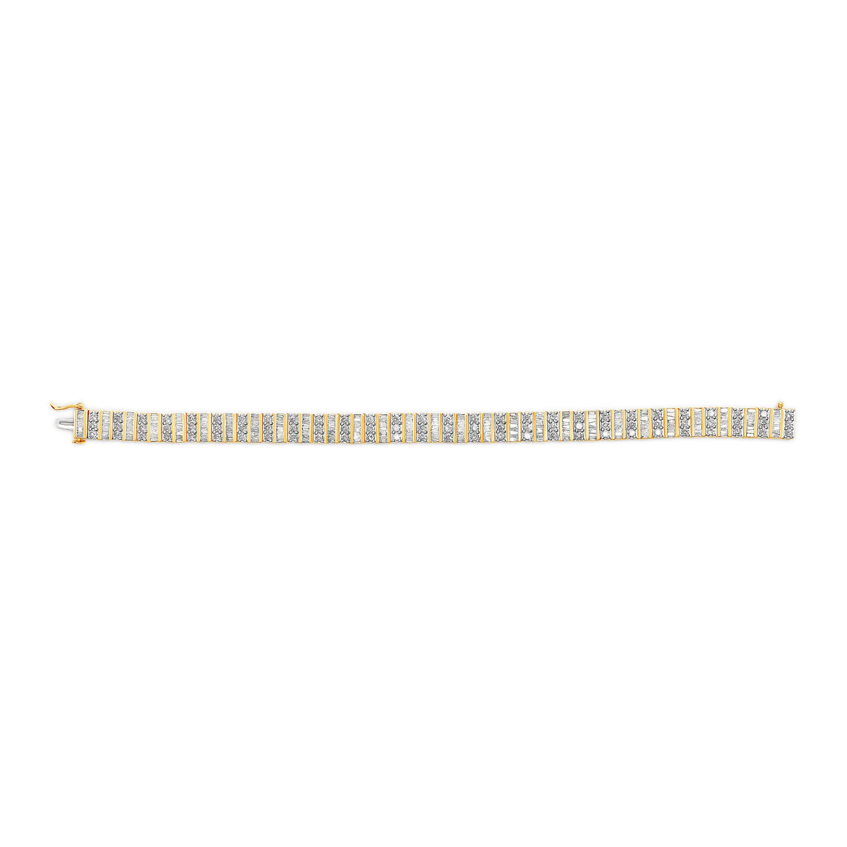 Pulsera de eslabones con diamantes redondos y de talla baguette de oro amarillo de 14 quilates y 5,50 quilates de peso total