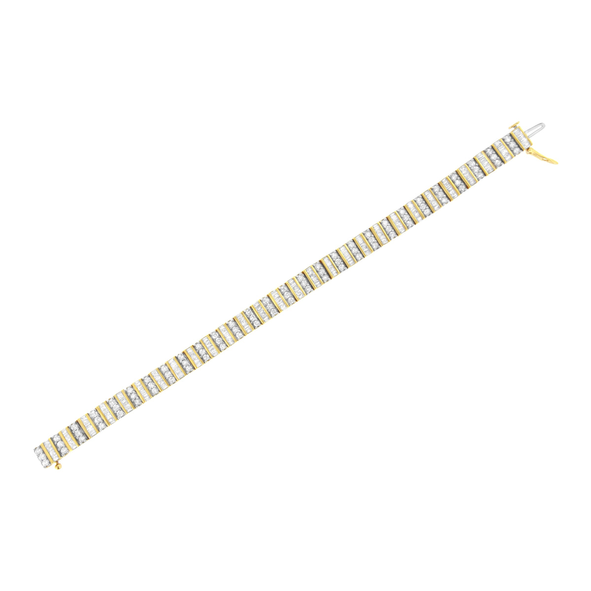 Pulsera de eslabones con diamantes redondos y de talla baguette de oro amarillo de 14 quilates y 5,50 quilates de peso total