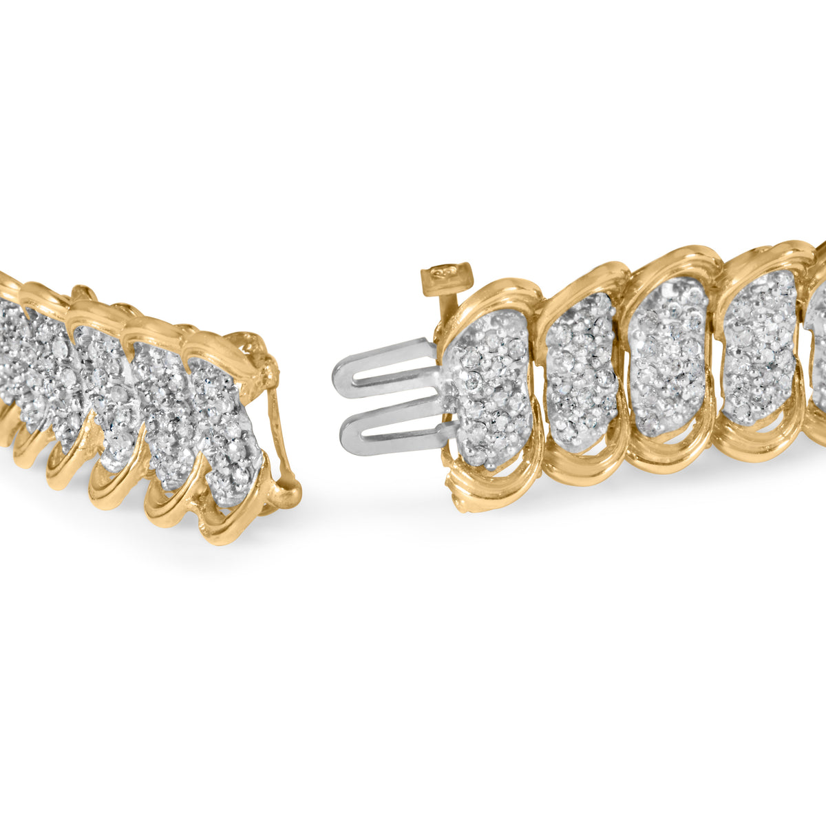 Pulsera de eslabones clásica con diamantes pavé de oro amarillo de 10 K y 4,00 Cttw de 7" (color I-J, claridad I2-I3)