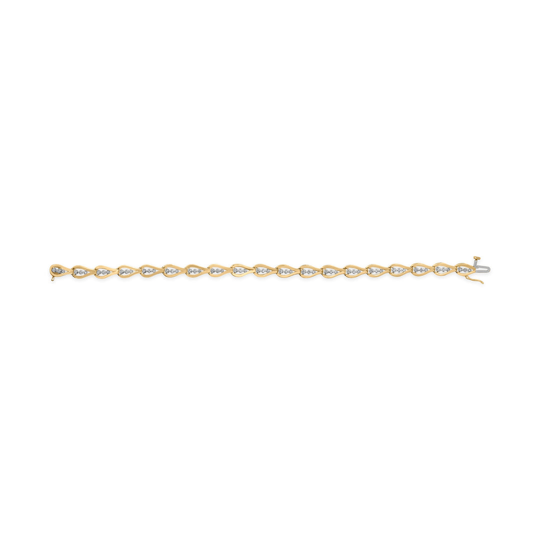 Pulsera de eslabones de oro amarillo de 10 quilates con diamantes de 1/3 Cttw de 3 piedras con diseño de lágrima (color I-J, claridad I1-I2) - 7.25 pulgadas