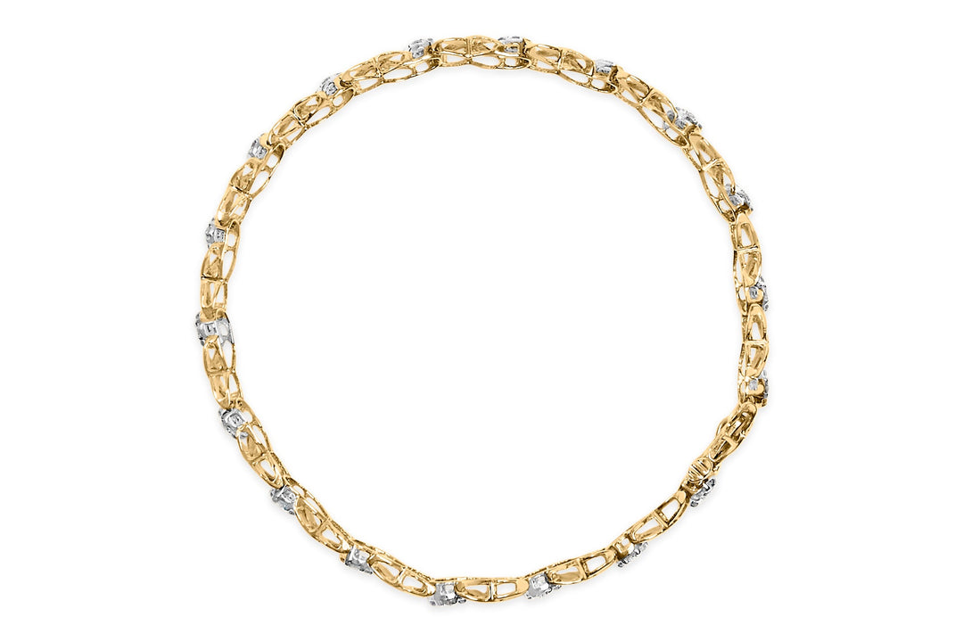 Pulsera de oro blanco de 10K con racimo floral de diamantes de 1,00 Cttw y eslabones en X de 7,25" (Color I-J, Claridad I1-I2)