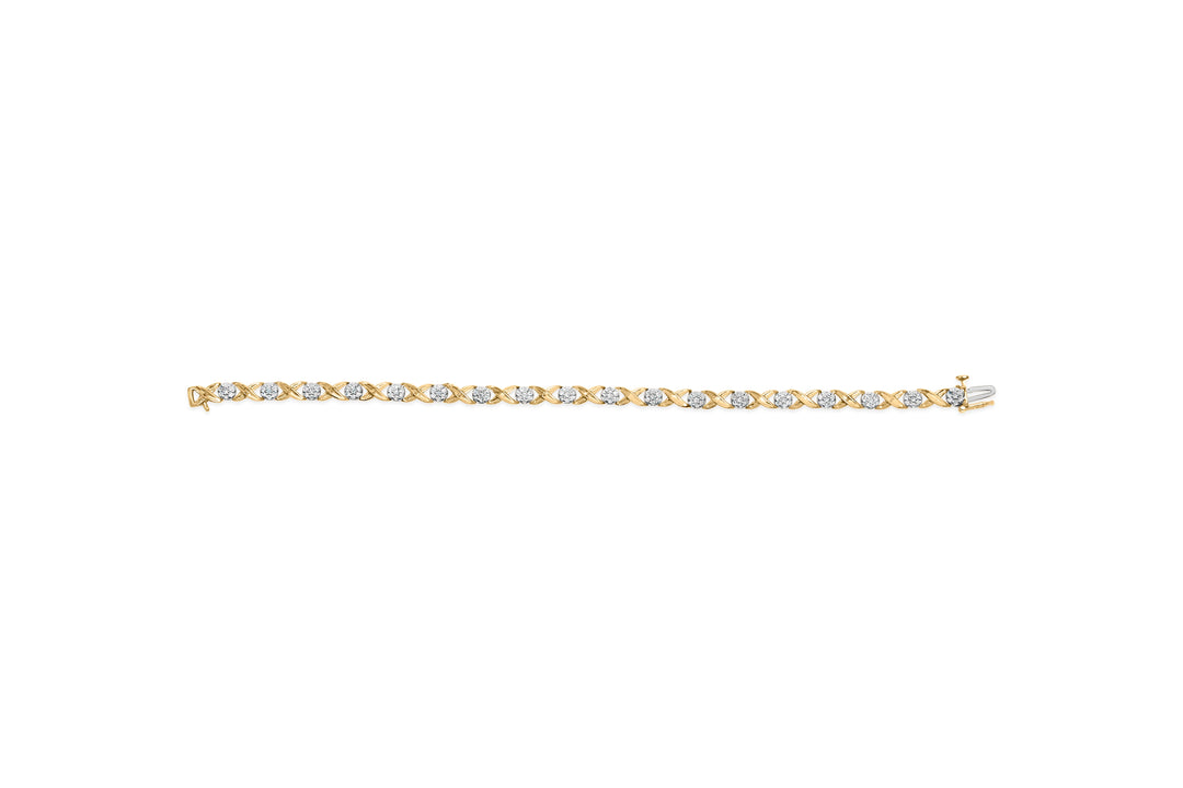 Pulsera de oro blanco de 10K con racimo floral de diamantes de 1,00 Cttw y eslabones en X de 7,25" (Color I-J, Claridad I1-I2)