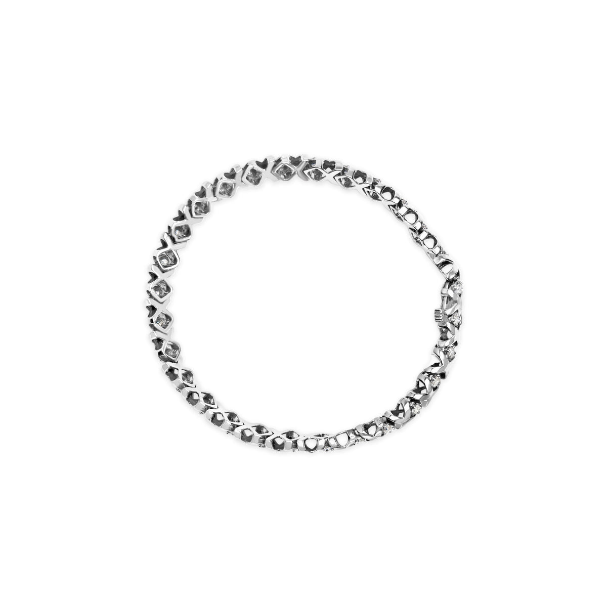 Pulsera de tenis de oro blanco de 10 quilates con diamantes de 1,5 quilates en alternancia de diamantes y eslabones en X de 19 cm (color H-I, claridad I2-I3)