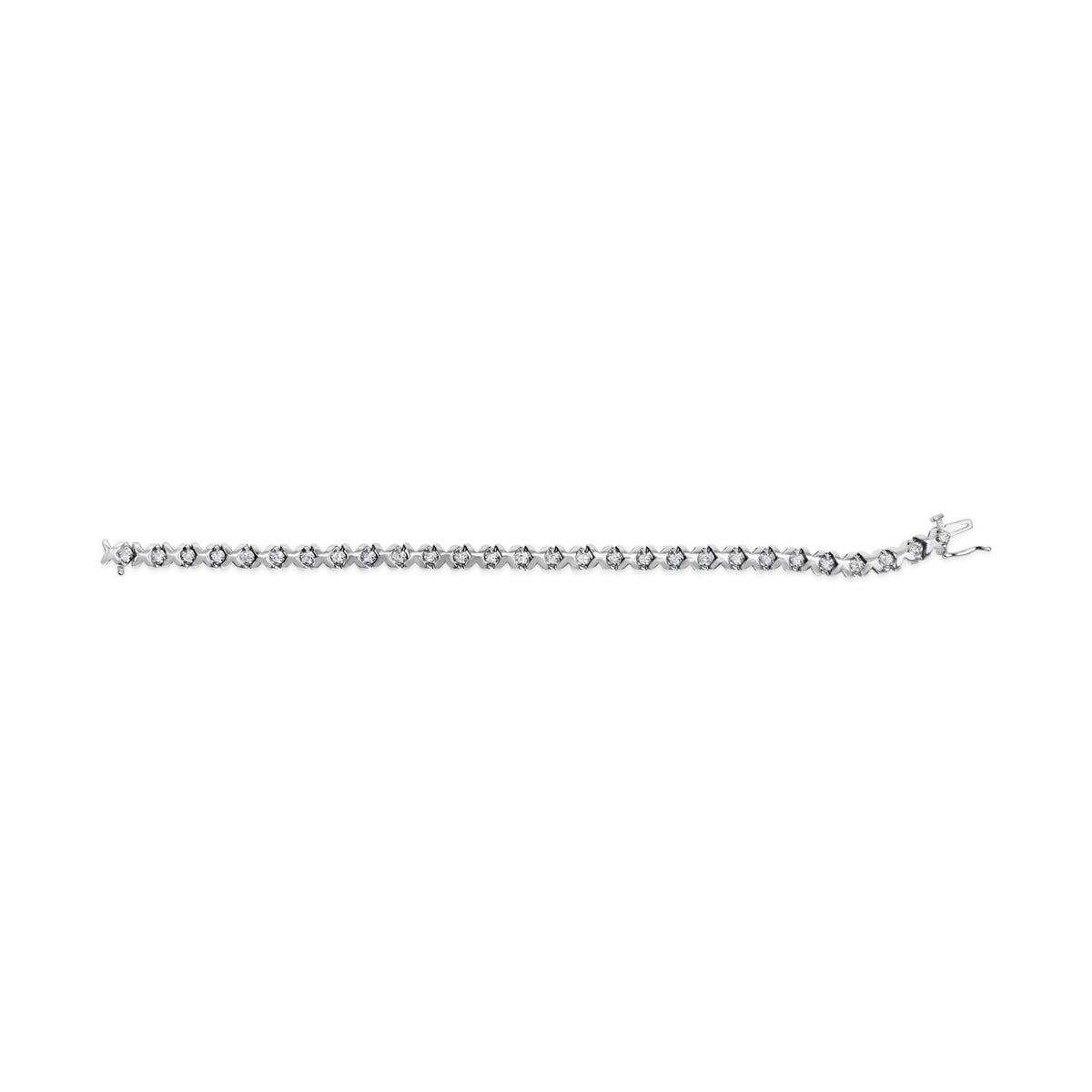 Pulsera de tenis de oro blanco de 10 quilates con diamantes de 1,5 quilates en alternancia de diamantes y eslabones en X de 19 cm (color H-I, claridad I2-I3)