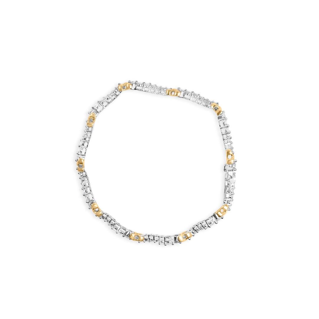 10K Two-Tone 2.00 Cttw Diamond "X" and Wave Link Bracelet (H-I Color, I1-I2 Clarity) - 7" Inches