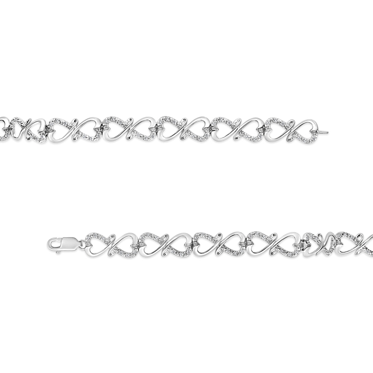 Pulsera de plata de ley 925 con diseño de doble corazón e infinito con diamantes de talla redonda de 0,33 qt (color H-I, claridad I3), 18,4 cm