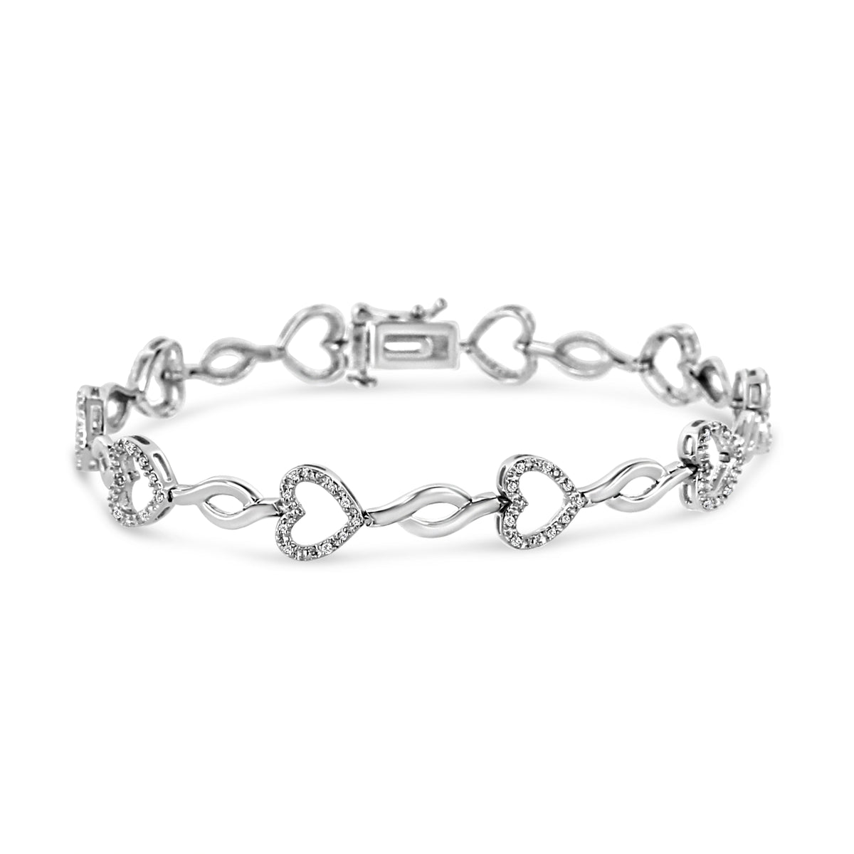 Pulsera de eslabones alternos de corazón y hoja con diamantes de talla redonda de 1/4 Cttw de plata de ley .925 (Color I-J, Claridad I3) - Talla 7.25"