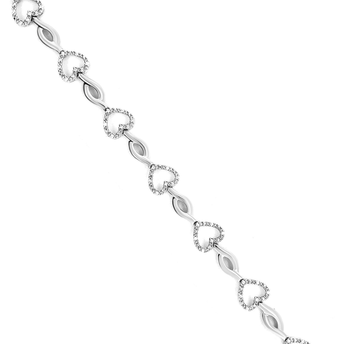 Pulsera de eslabones alternos de corazón y hoja con diamantes de talla redonda de 1/4 Cttw de plata de ley .925 (Color I-J, Claridad I3) - Talla 7.25"