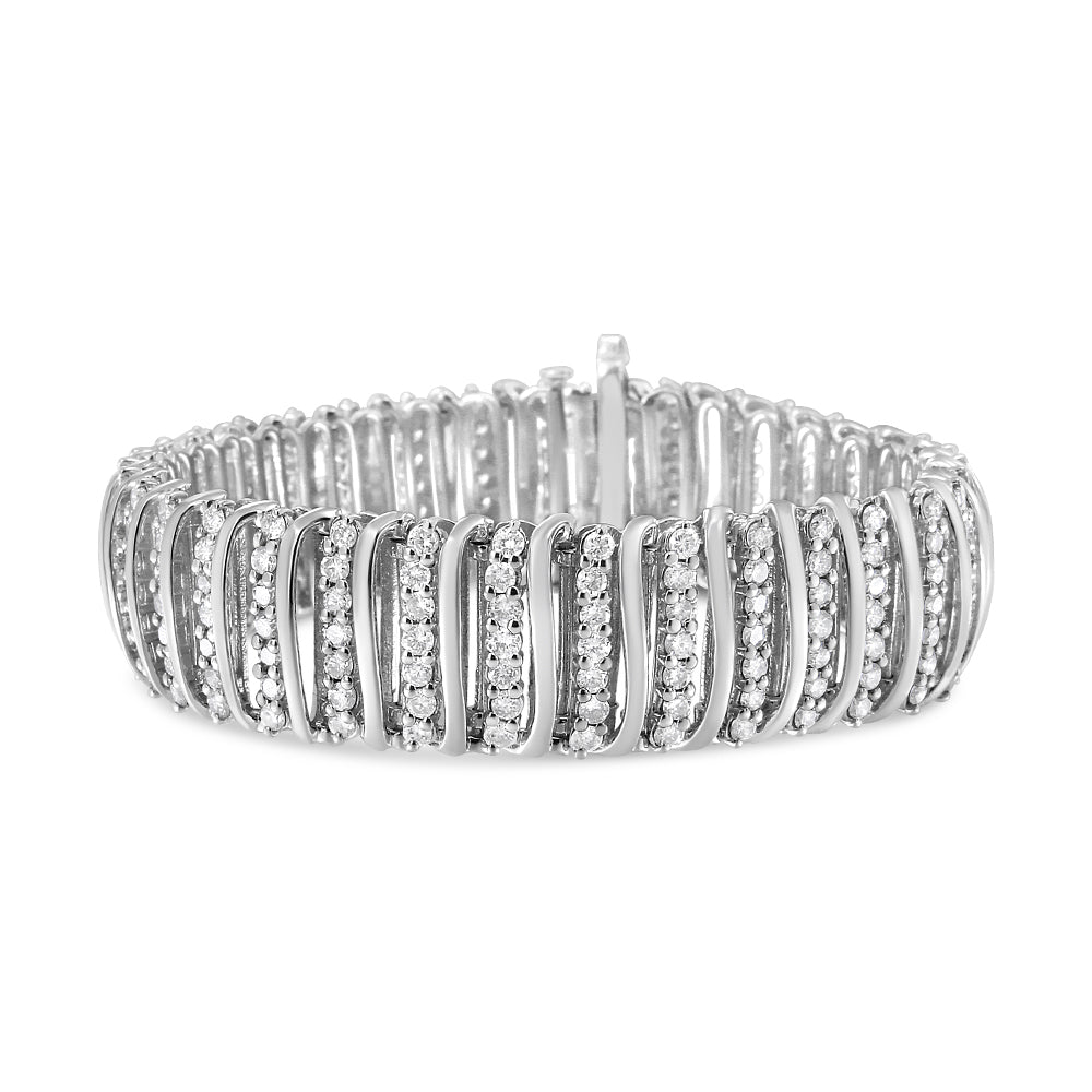 Pulsera de tenis de plata de ley .925 de 8.5 Cttw de diamante con 7 filas de galones "S" y eslabones curvos (color I-J, claridad I1-I2) - 7.25"