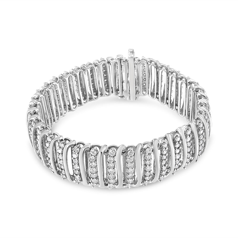 Pulsera de tenis de plata de ley .925 de 8.5 Cttw de diamante con 7 filas de galones "S" y eslabones curvos (color I-J, claridad I1-I2) - 7.25"