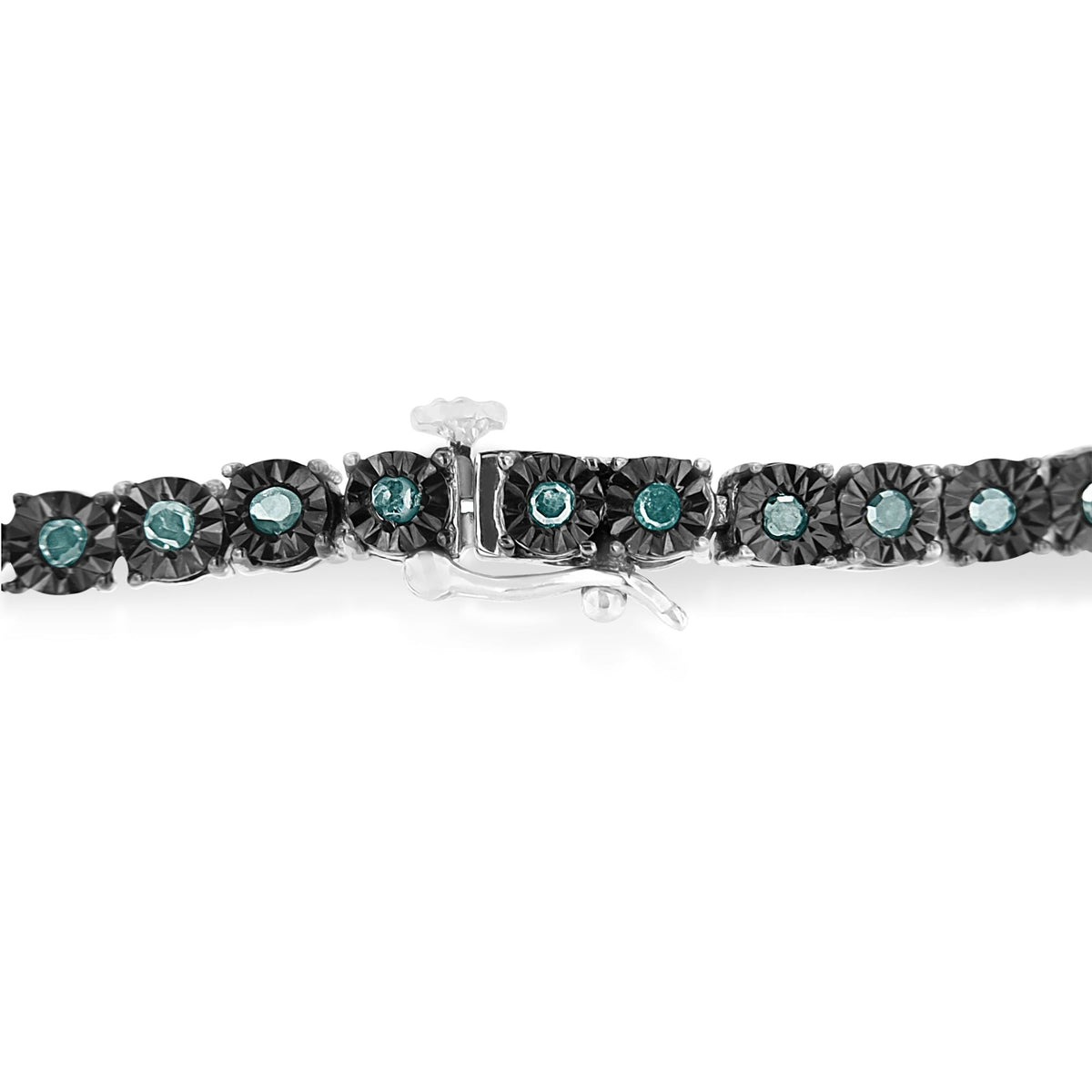 Pulsera de tenis milagrosa de diamantes de 1,0 Cttw de plata de ley .925 chapada en rodio negro (color azul mejorado, claridad I3) - 7"