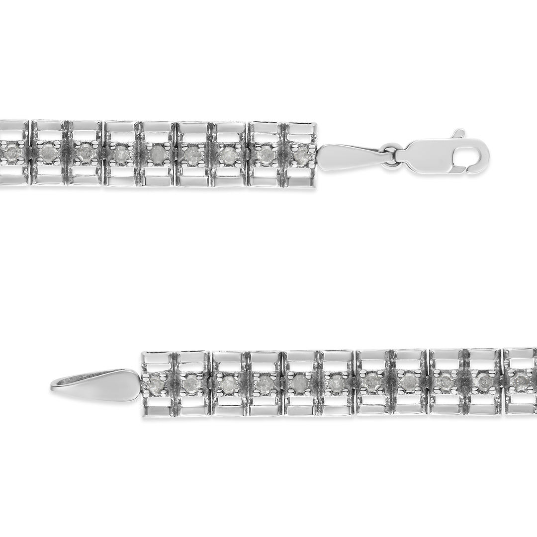 .925 Sterling Silver 1.0 Cttw Rose Cut Diamond Double-Link 7" Tennis Bracelet (I-J Color, I3 Clarity)