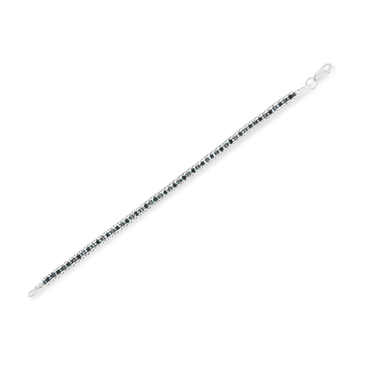 Pulsera de tenis de doble eslabón de 7" con diamantes talla rosa de 1,0 Cttw en plata de ley .925 con rodio negro (color azul, claridad I1-I2)