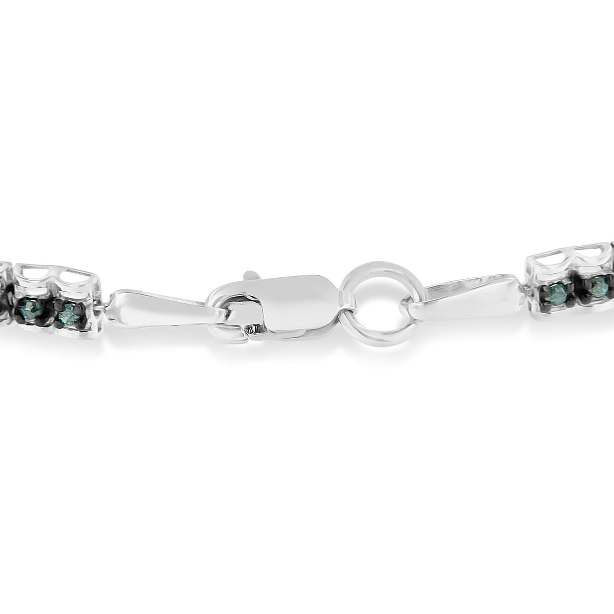 Pulsera de tenis de doble eslabón de 7" con diamantes talla rosa de 1,0 Cttw en plata de ley .925 con rodio negro (color azul, claridad I1-I2)