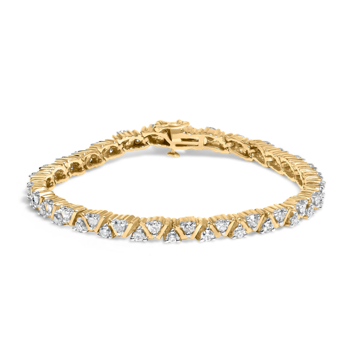 Pulsera de tenis de eslabones triangulares con diamantes de 4.00 quilates de oro amarillo de 14 quilates (color H-I, claridad I1-I2) - 7 pulgadas