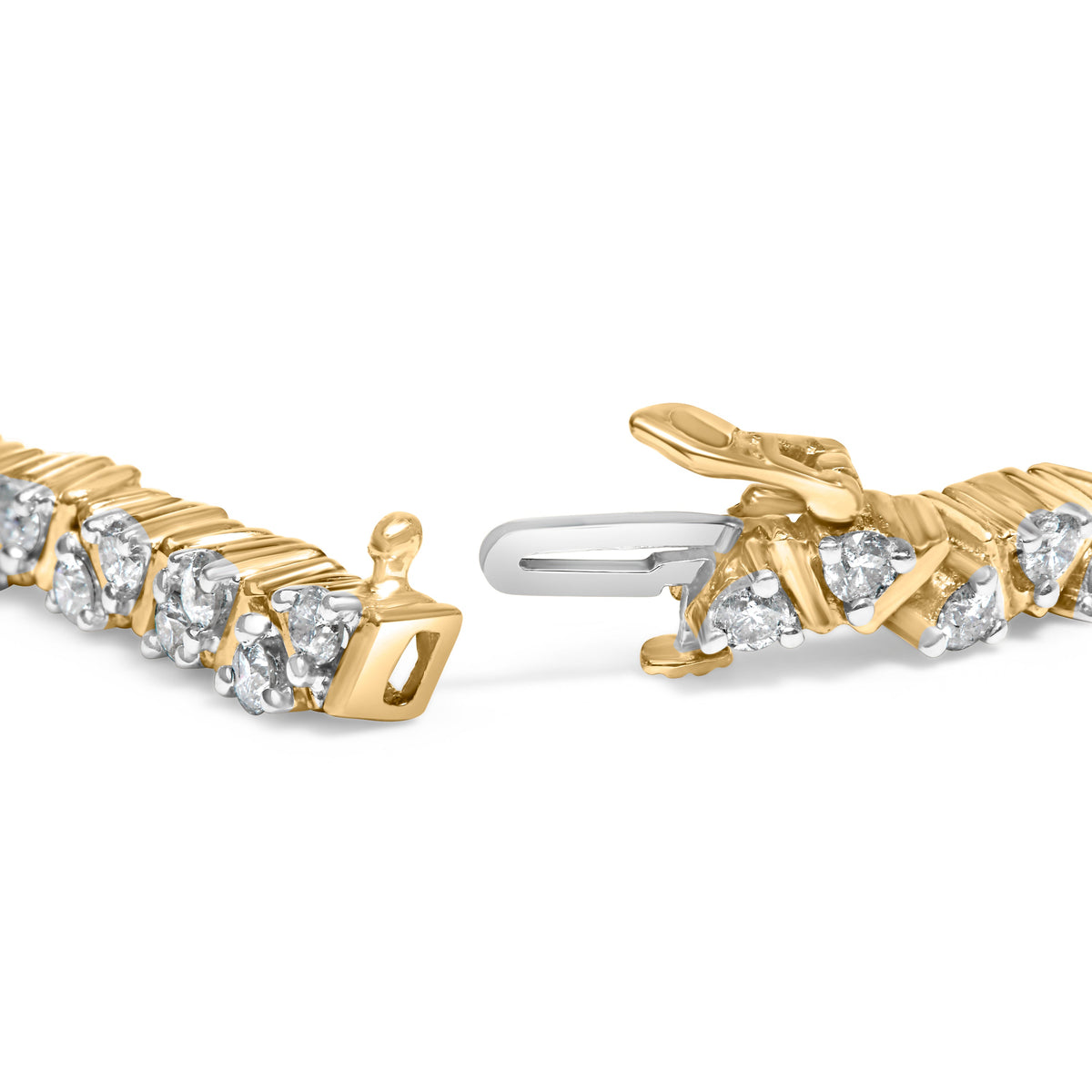 Pulsera de tenis de eslabones triangulares con diamantes de 4.00 quilates de oro amarillo de 14 quilates (color H-I, claridad I1-I2) - 7 pulgadas