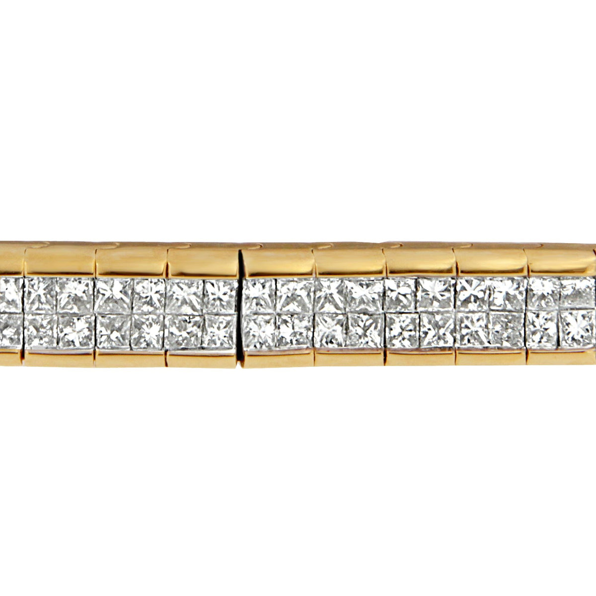 Brazalete con bandas de oro amarillo de 14K con diamantes de talla princesa (1.00 cttw, color G-H, claridad VS1-VS2)