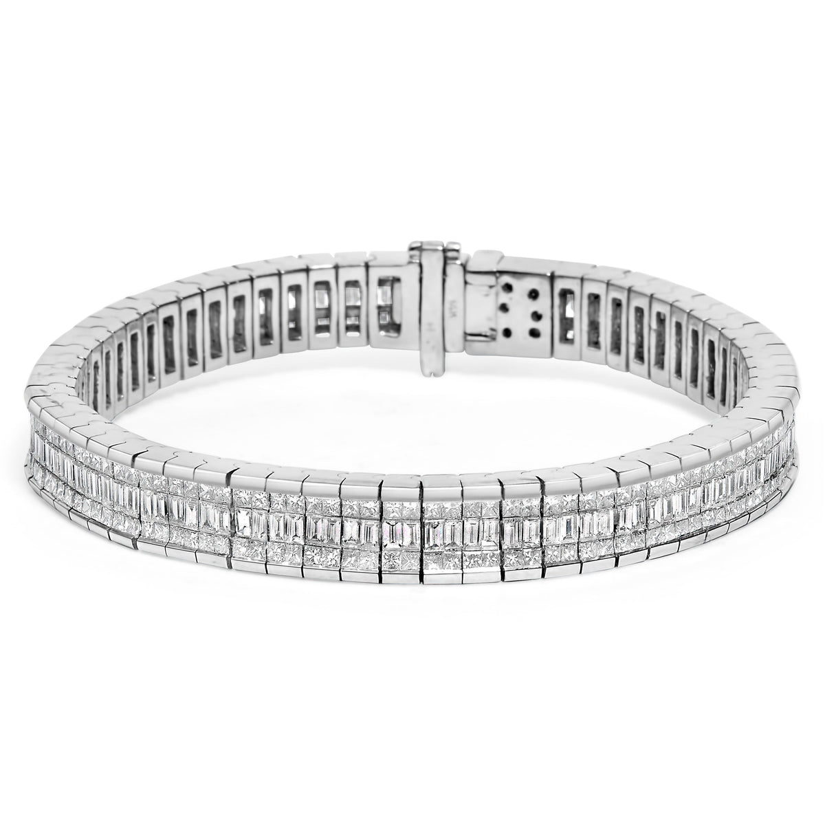 Brazalete tipo tenis de oro blanco de 14 quilates con diamantes talla princesa y baguette de 7 7/8 quilates, línea eterna (color G-H, claridad SI1-SI2) - 7 pulgadas