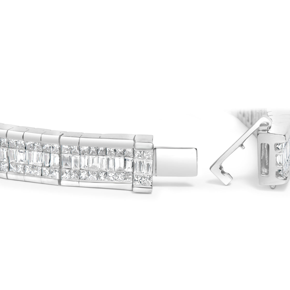 Brazalete tipo tenis de oro blanco de 14 quilates con diamantes talla princesa y baguette de 7 7/8 quilates, línea eterna (color G-H, claridad SI1-SI2) - 7 pulgadas