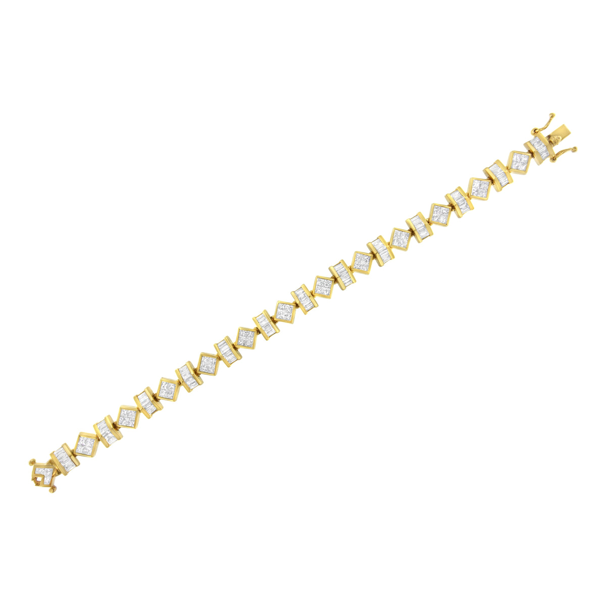 Pulsera de eslabones geométricos de oro amarillo de 14 quilates con diamantes talla princesa y baguette de 7,50 quilates en total