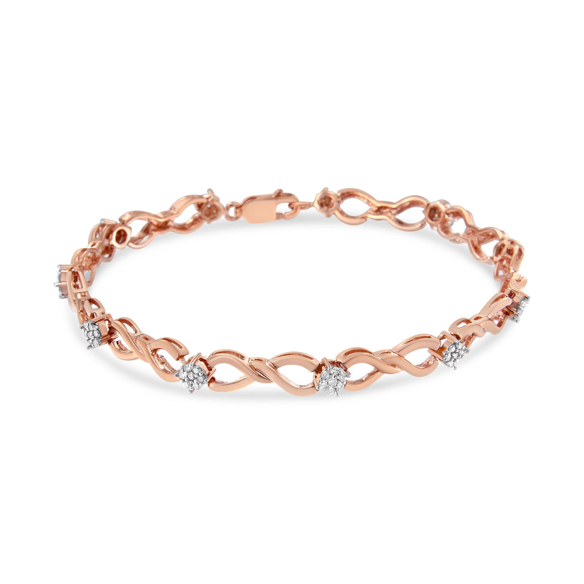 Pulsera de tenis de oro rosa de 10 quilates bañada en plata de ley .925 con diseño de eslabones de infinito de 1/2 quilate de diamante (color H-I, claridad I2-I3) - 7"