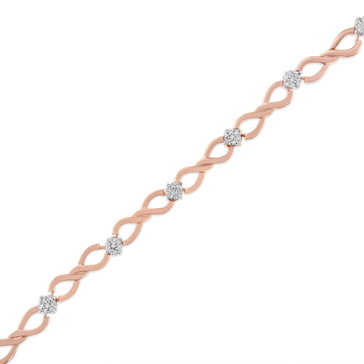 Pulsera de tenis de oro rosa de 10 quilates bañada en plata de ley .925 con diseño de eslabones de infinito de 1/2 quilate de diamante (color H-I, claridad I2-I3) - 7"