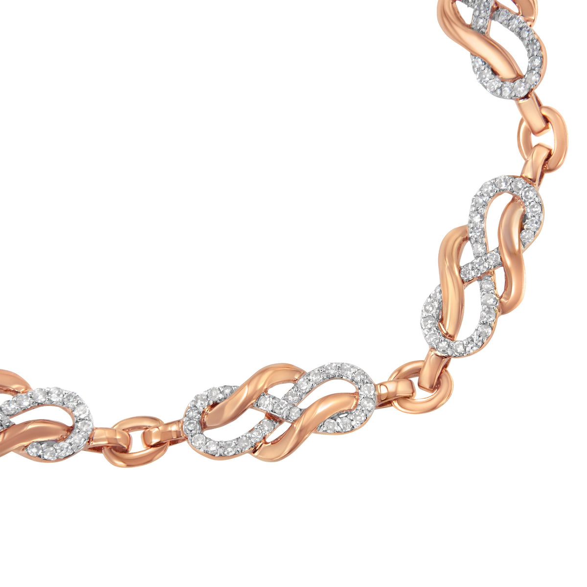 Pulsera de eslabones de oro rosa de 10K con diseño de bucle infinito y espiral de 1,0 Cttw de diamantes (Color I-J, Claridad I2-I3) - 7,25 pulgadas