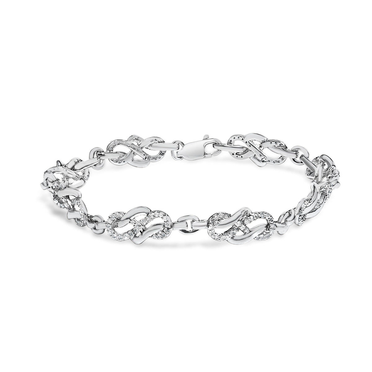 .925 Sterling Silver 1.0 Cttw Diamond Infinity Loop and Swirl Link Bracelet (I-J Color, I2-I3 Clarity) - 7.25" Inches