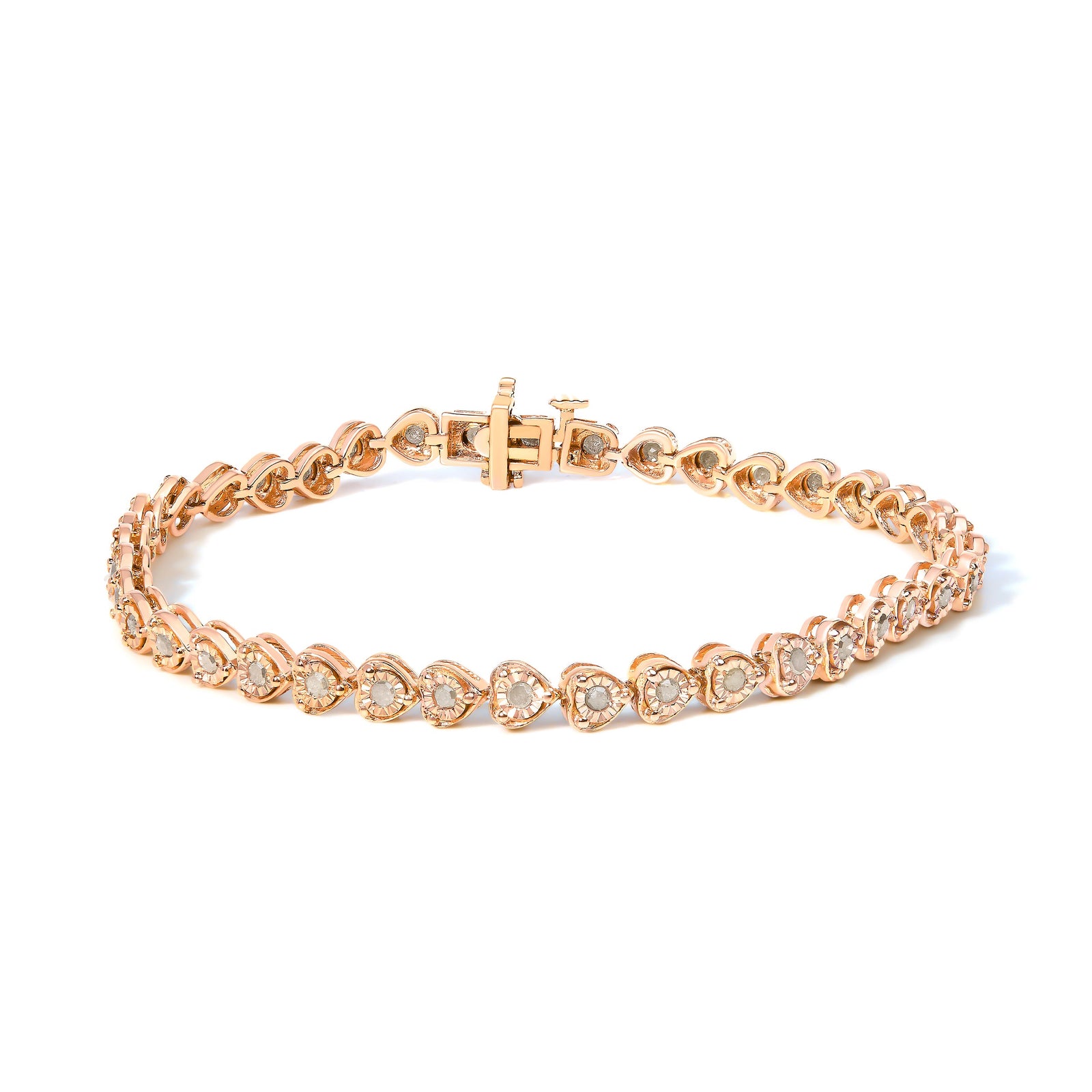 Pulsera de tenis de plata de ley .925 con diseño de eslabones de corazón de diamante de 1.0 quilates en total, engaste Miracle, 7" (color I-J, claridad I2-I3)