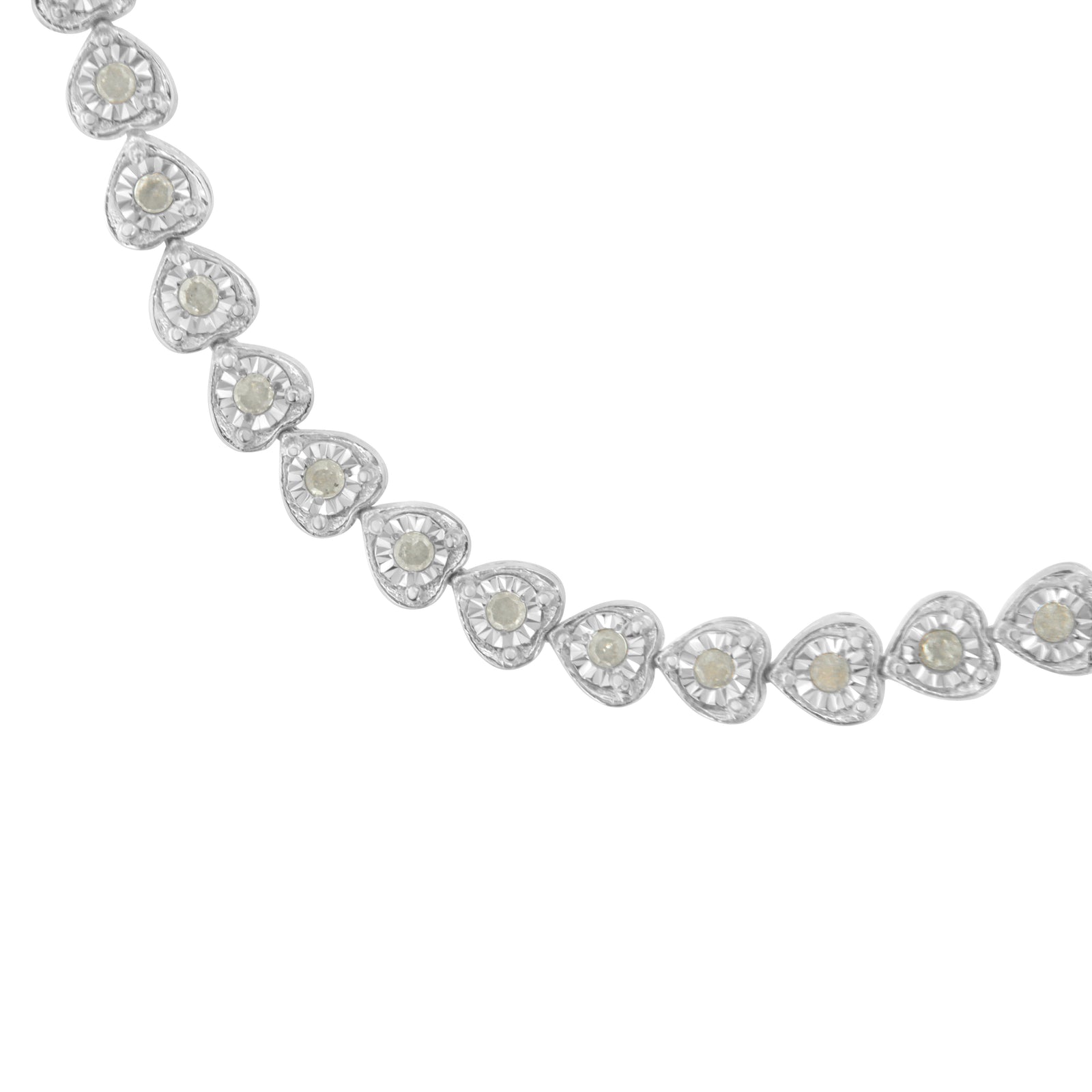 Pulsera de tenis de plata de ley .925 con diseño de eslabones de corazón de diamante de 1.0 quilates en total, engaste Miracle, 7" (color I-J, claridad I2-I3)