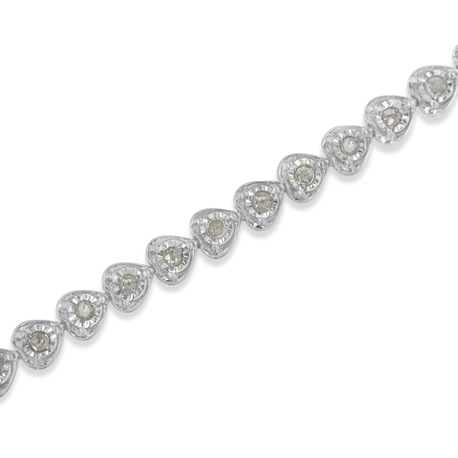 Pulsera de tenis de plata de ley .925 con diseño de eslabones de corazón de diamante de 1.0 quilates en total, engaste Miracle, 7" (color I-J, claridad I2-I3)