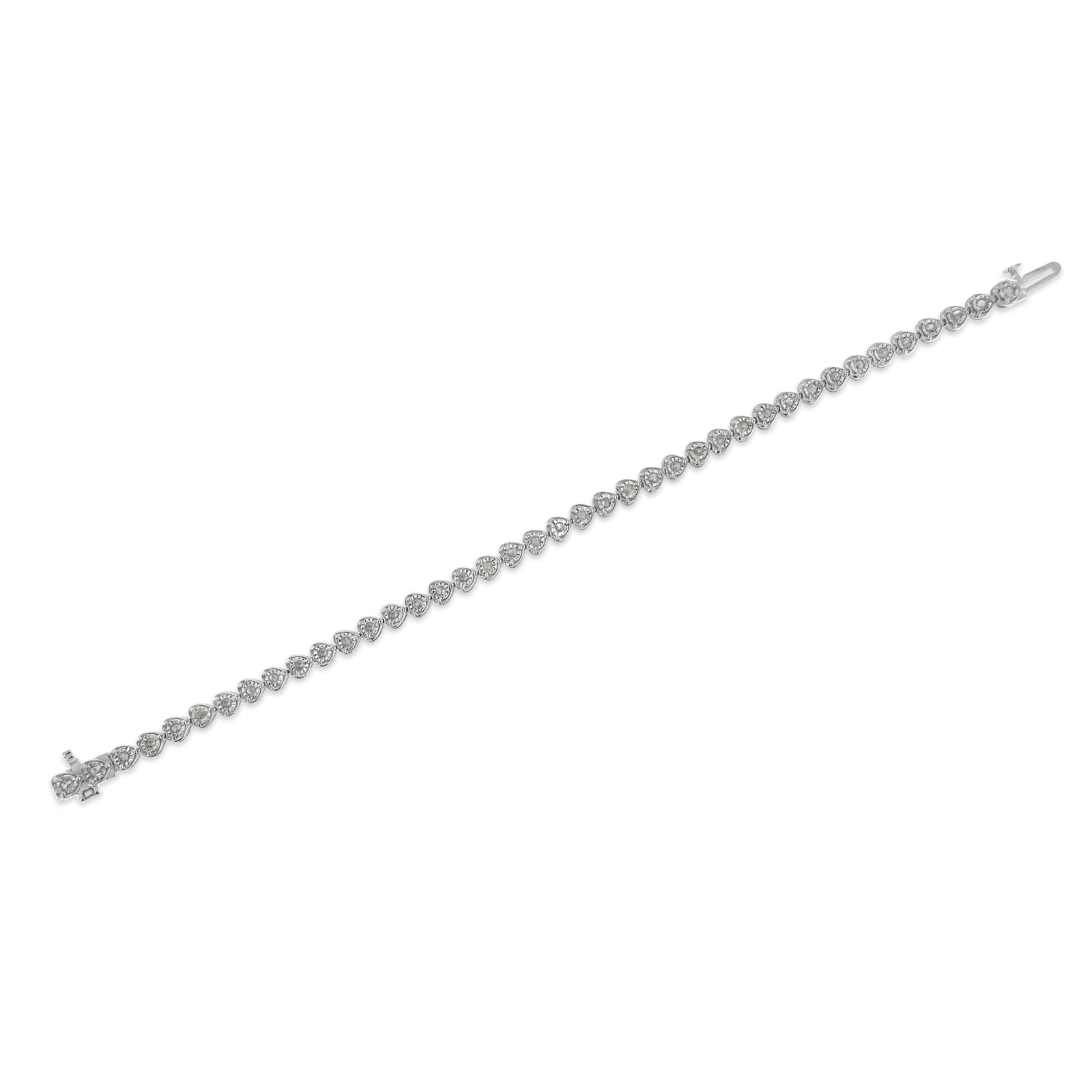 Pulsera de tenis de plata de ley .925 con diseño de eslabones de corazón de diamante de 1.0 quilates en total, engaste Miracle, 7" (color I-J, claridad I2-I3)