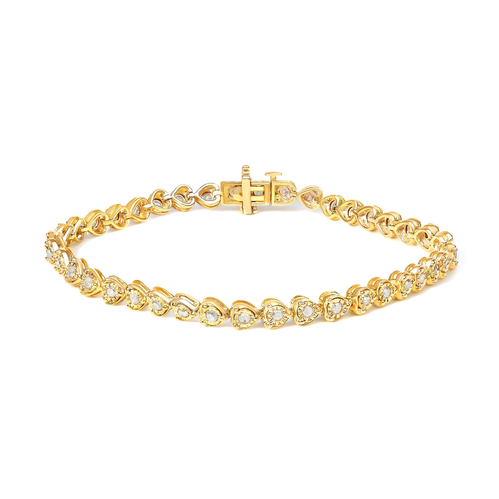Pulsera de tenis de plata de ley .925 con diseño de eslabones de corazón de diamante de 1.0 quilates en total, engaste Miracle, 7" (color I-J, claridad I2-I3)