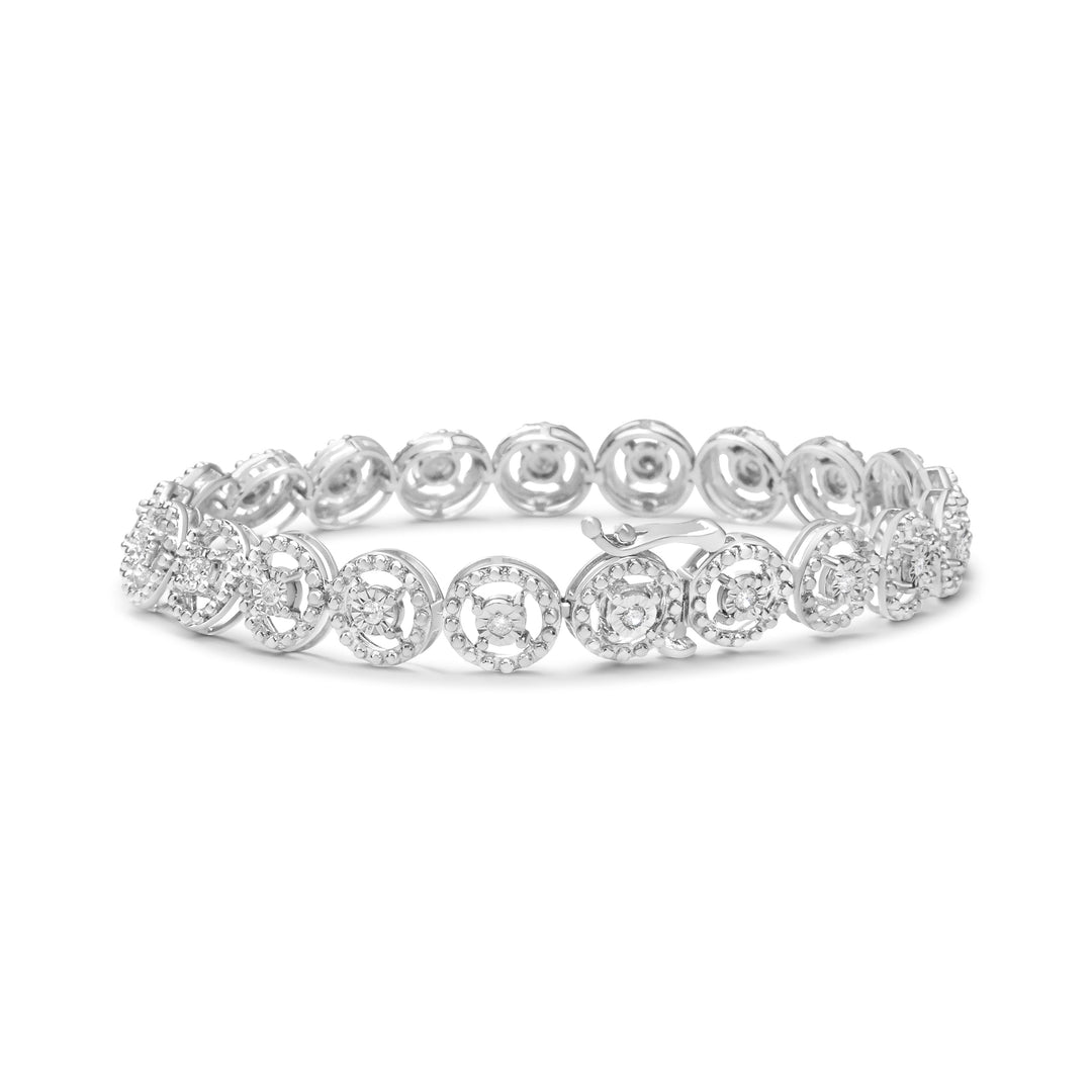 Pulsera de moda de eslabones de plata de ley .925, 1/2 Cttw de diamante, círculo anidado, milagro engarzado, rueda abierta de 18,4 cm (Color I-J, Claridad I3)