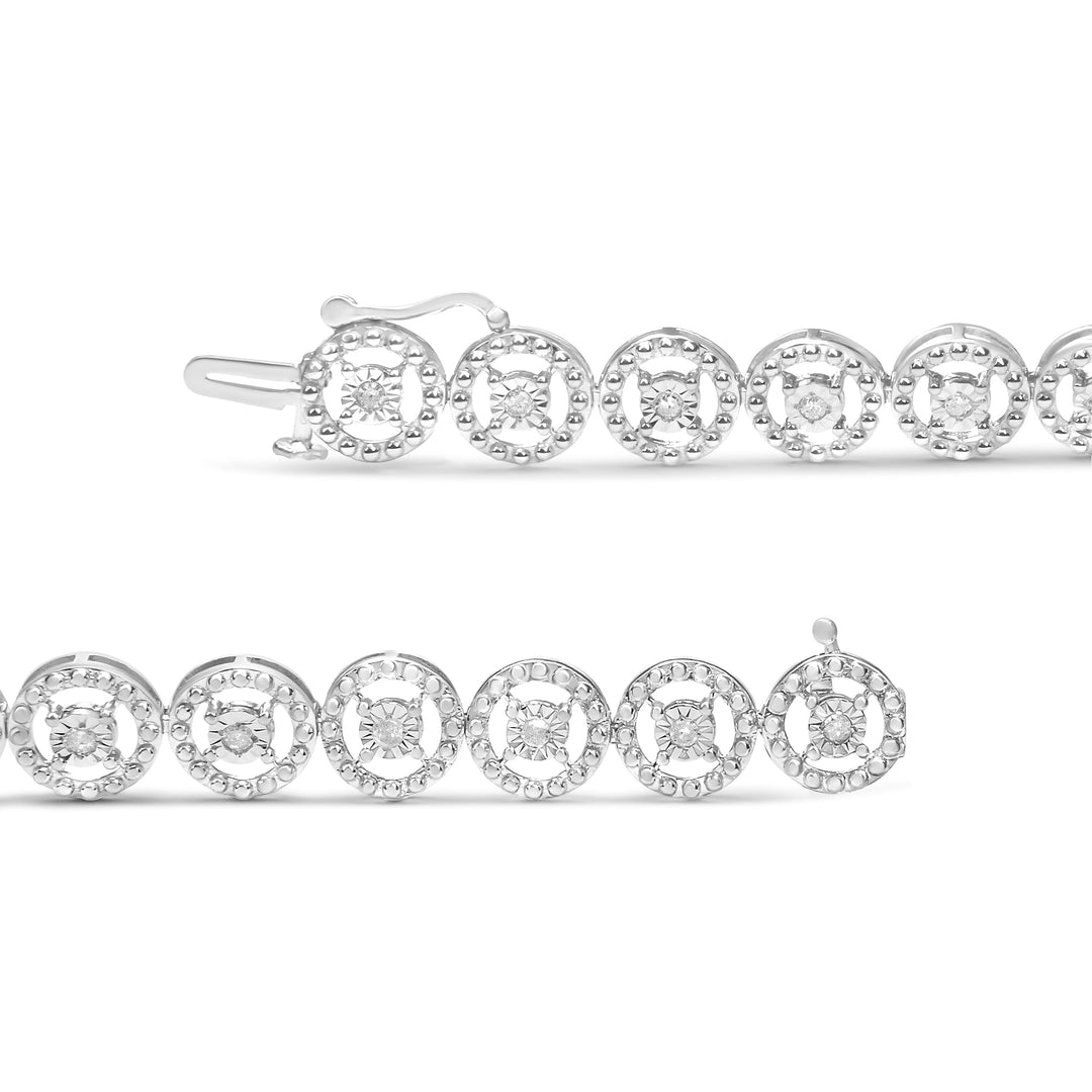 Pulsera de moda de eslabones de plata de ley .925, 1/2 Cttw de diamante, círculo anidado, milagro engarzado, rueda abierta de 18,4 cm (Color I-J, Claridad I3)