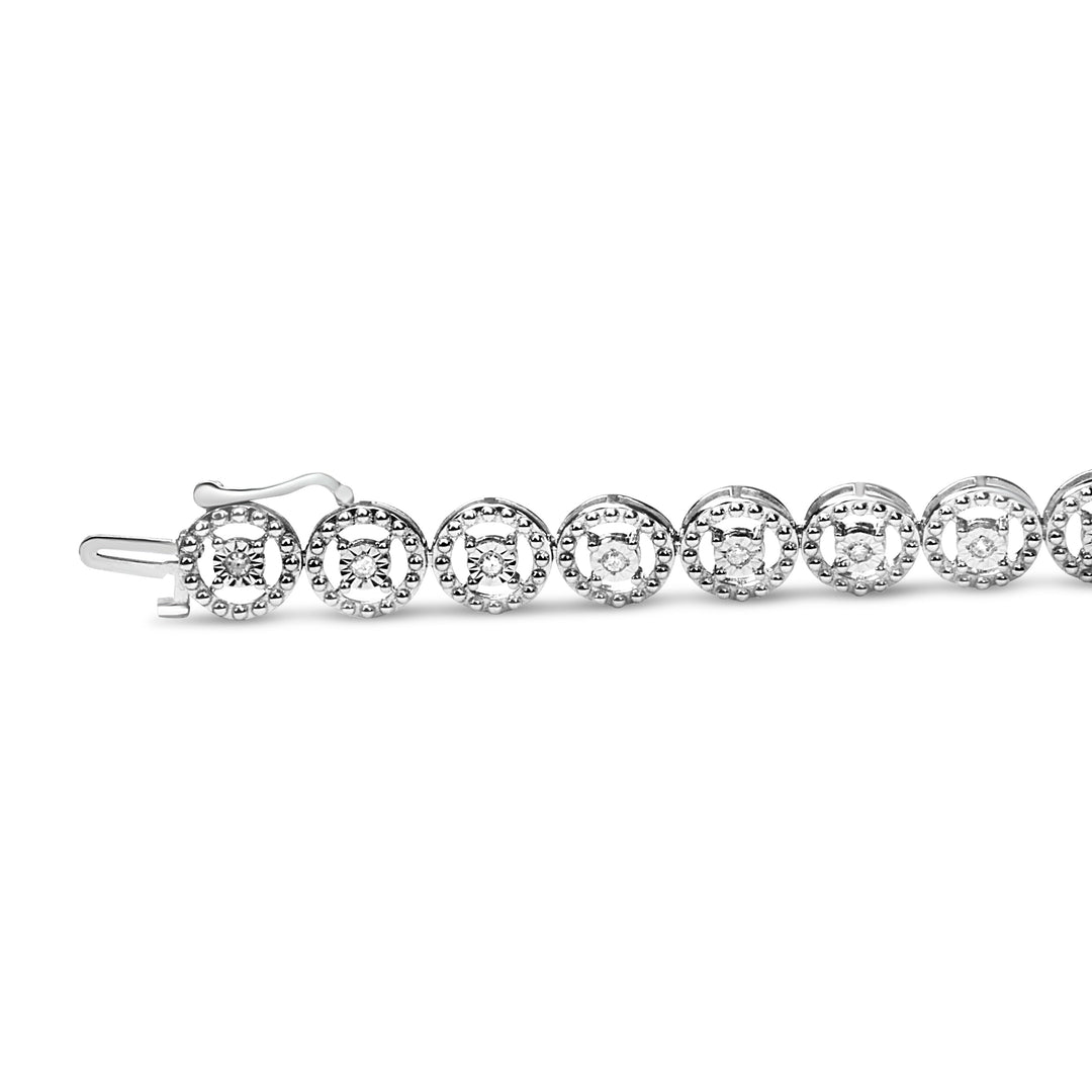 Pulsera de moda de eslabones de plata de ley .925, 1/2 Cttw de diamante, círculo anidado, milagro engarzado, rueda abierta de 18,4 cm (Color I-J, Claridad I3)