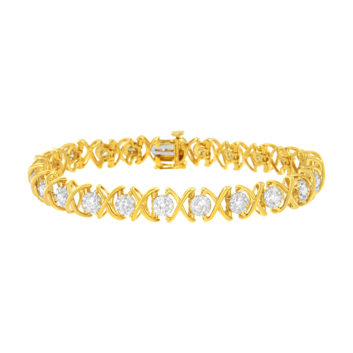Pulsera "XOXO" de Oro Amarillo de 10K en Plata Esterlina con Diamantes de 2 cttw (Claridad J-K, Color I1-I2) - Talla 7.25"