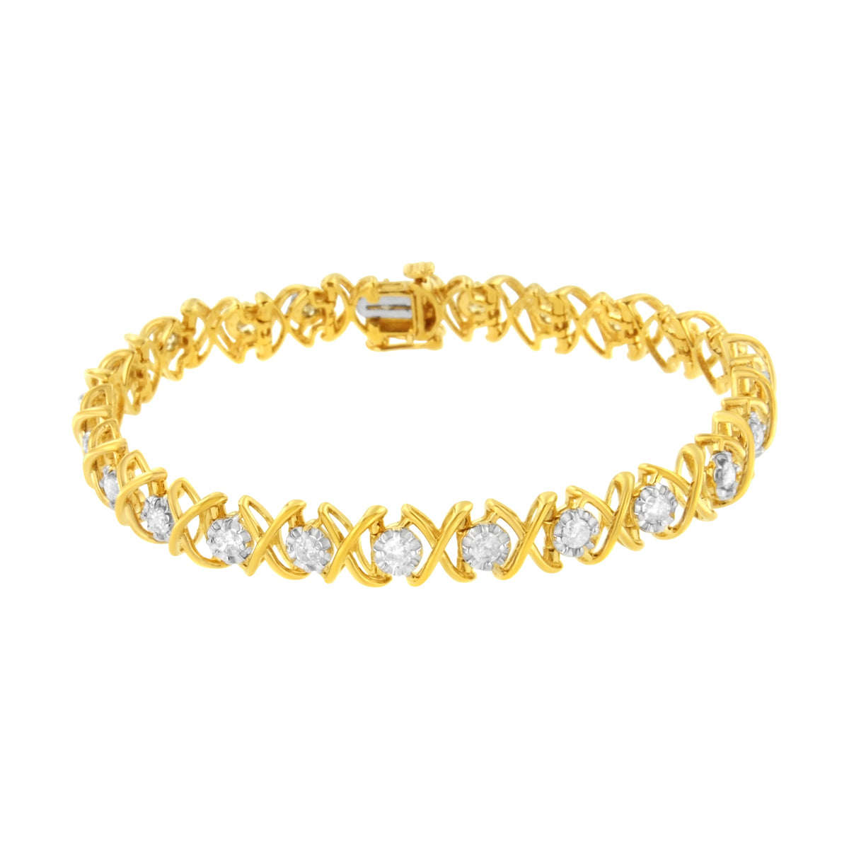 Pulsera "XOXO" de Oro Amarillo de 10K en Plata Esterlina con Diamantes de 2 cttw (Claridad J-K, Color I1-I2) - Talla 7.25"