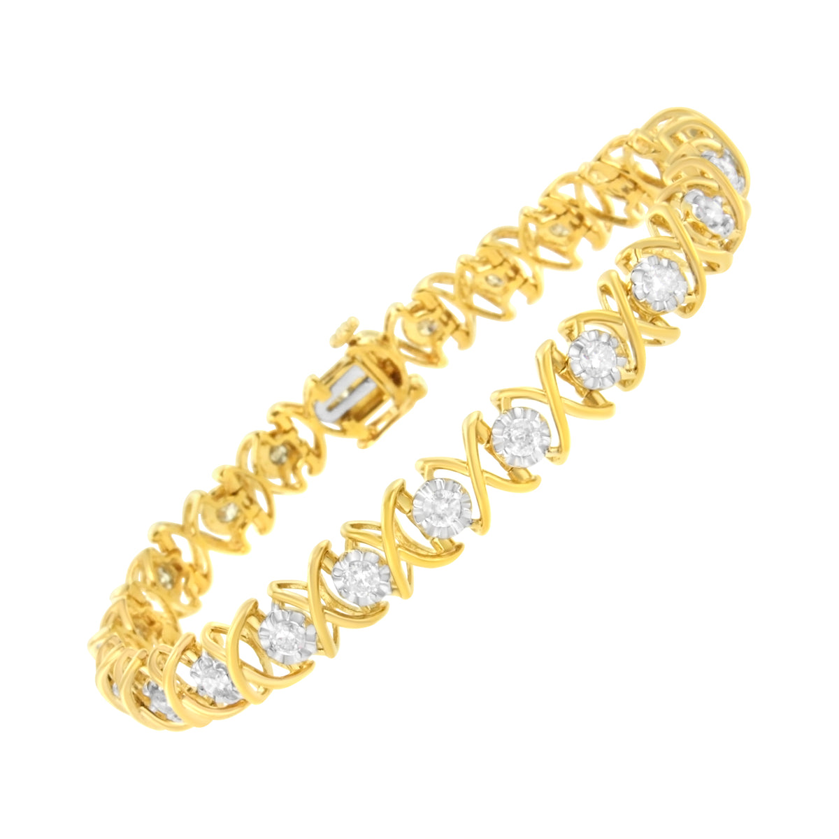 Pulsera "XOXO" de Oro Amarillo de 10K en Plata Esterlina con Diamantes de 2 cttw (Claridad J-K, Color I1-I2) - Talla 7.25"