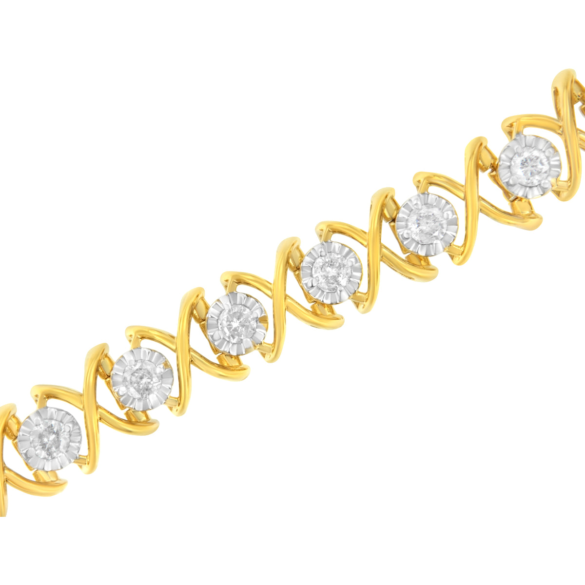 Pulsera "XOXO" de Oro Amarillo de 10K en Plata Esterlina con Diamantes de 2 cttw (Claridad J-K, Color I1-I2) - Talla 7.25"