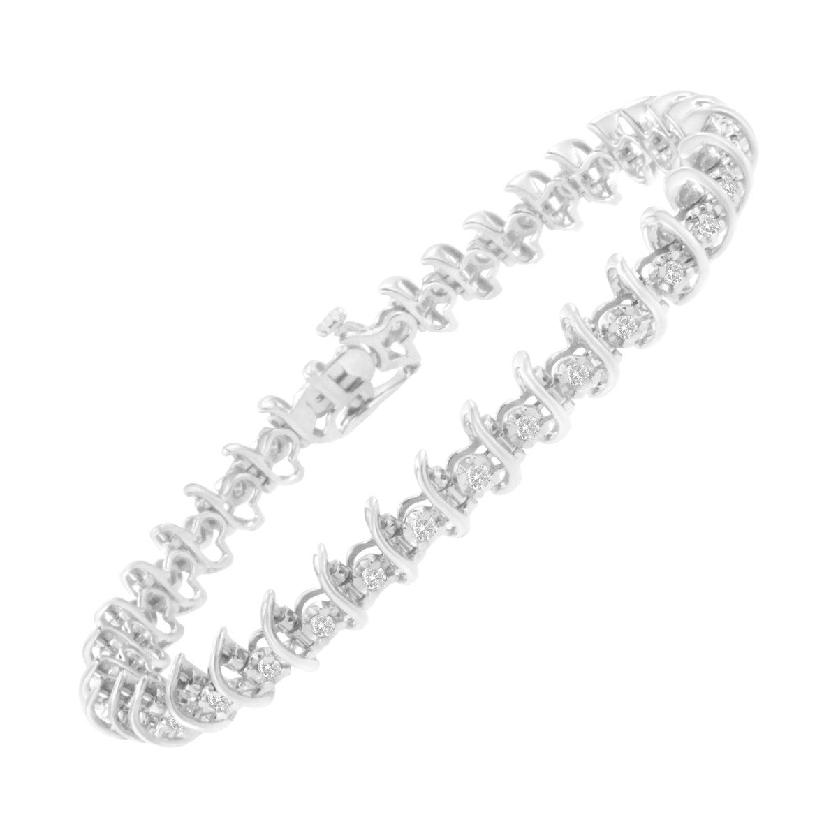 Pulsera de eslabones de plata de ley .925 con diamantes engarzados de 1 quilate (I-J, I1-I2) - 7.25"