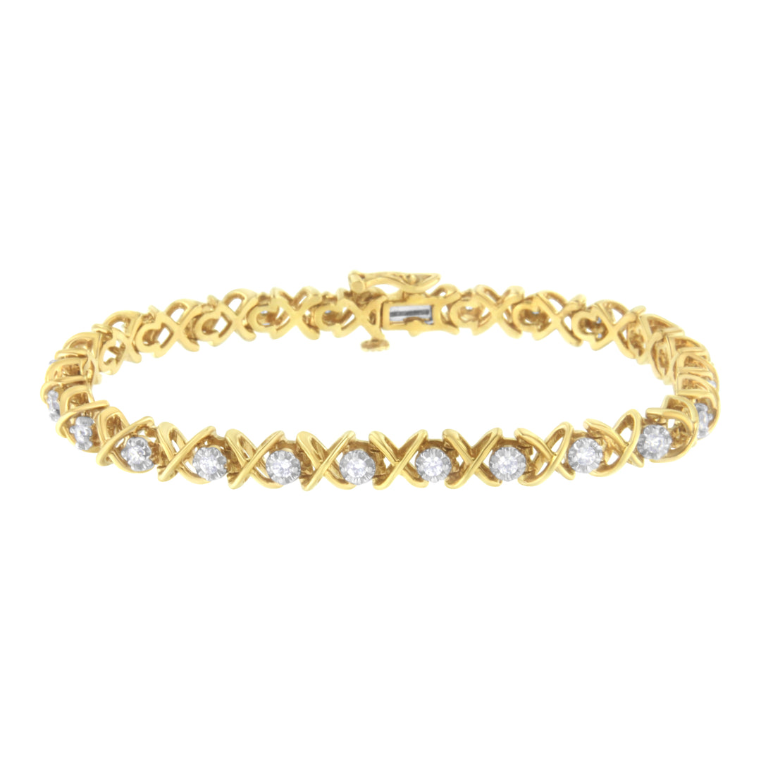Pulsera de eslabones con diamantes de 1 quilate de peso total (claridad J-K, color I1-I2) de plata de ley chapada en oro amarillo de 10 quilates - Talla 7"