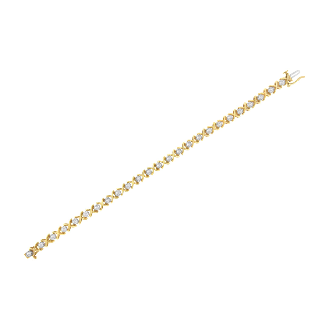 Pulsera de eslabones con diamantes de 1 quilate de peso total (claridad J-K, color I1-I2) de plata de ley chapada en oro amarillo de 10 quilates - Talla 7"