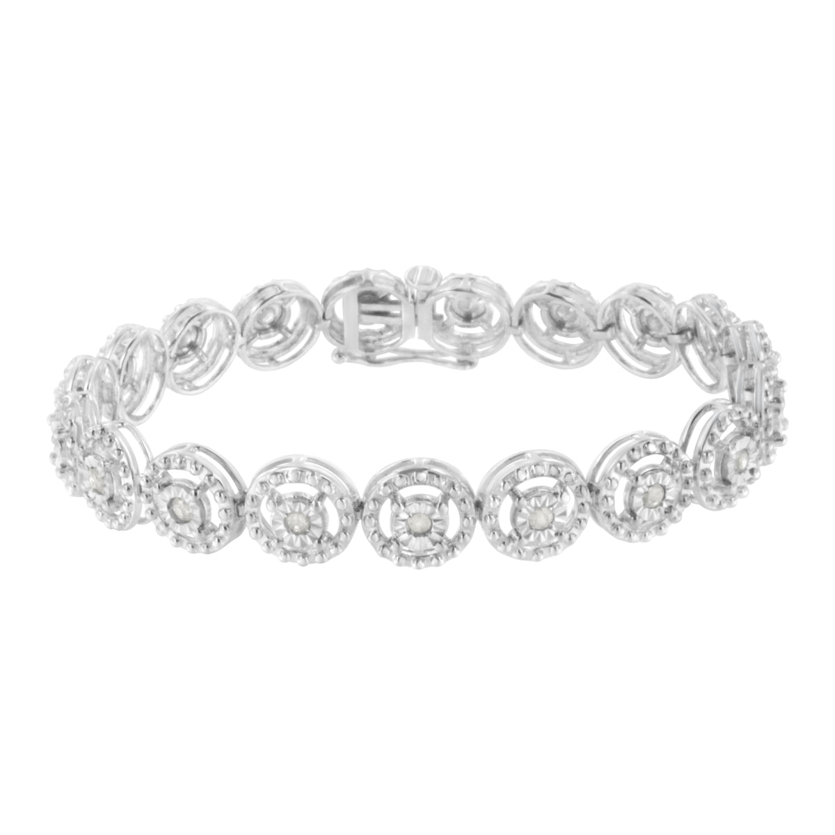 Pulsera de eslabones de moda de 7" de plata de ley .925 con diseño de círculo anidado y diamante de 1,0 Cttw con Miracle Set y rueda abierta (Color I-J, Claridad I3)