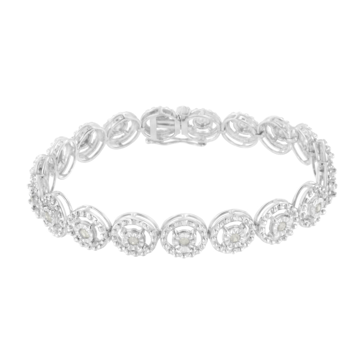 Pulsera de eslabones de moda de 7" de plata de ley .925 con diseño de círculo anidado y diamante de 1,0 Cttw con Miracle Set y rueda abierta (Color I-J, Claridad I3)