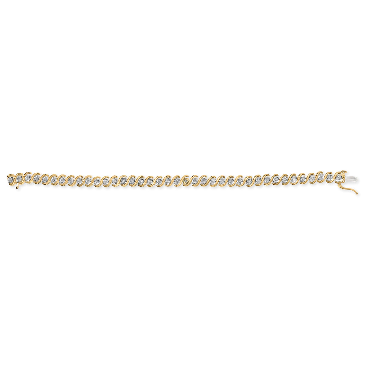 Pulsera de tenis de oro amarillo de 14 quilates chapado en plata de ley .925 con diamantes redondos de 1/2 quilate engarzados en milagro, en forma de S (color I-J, claridad I3) - 7"