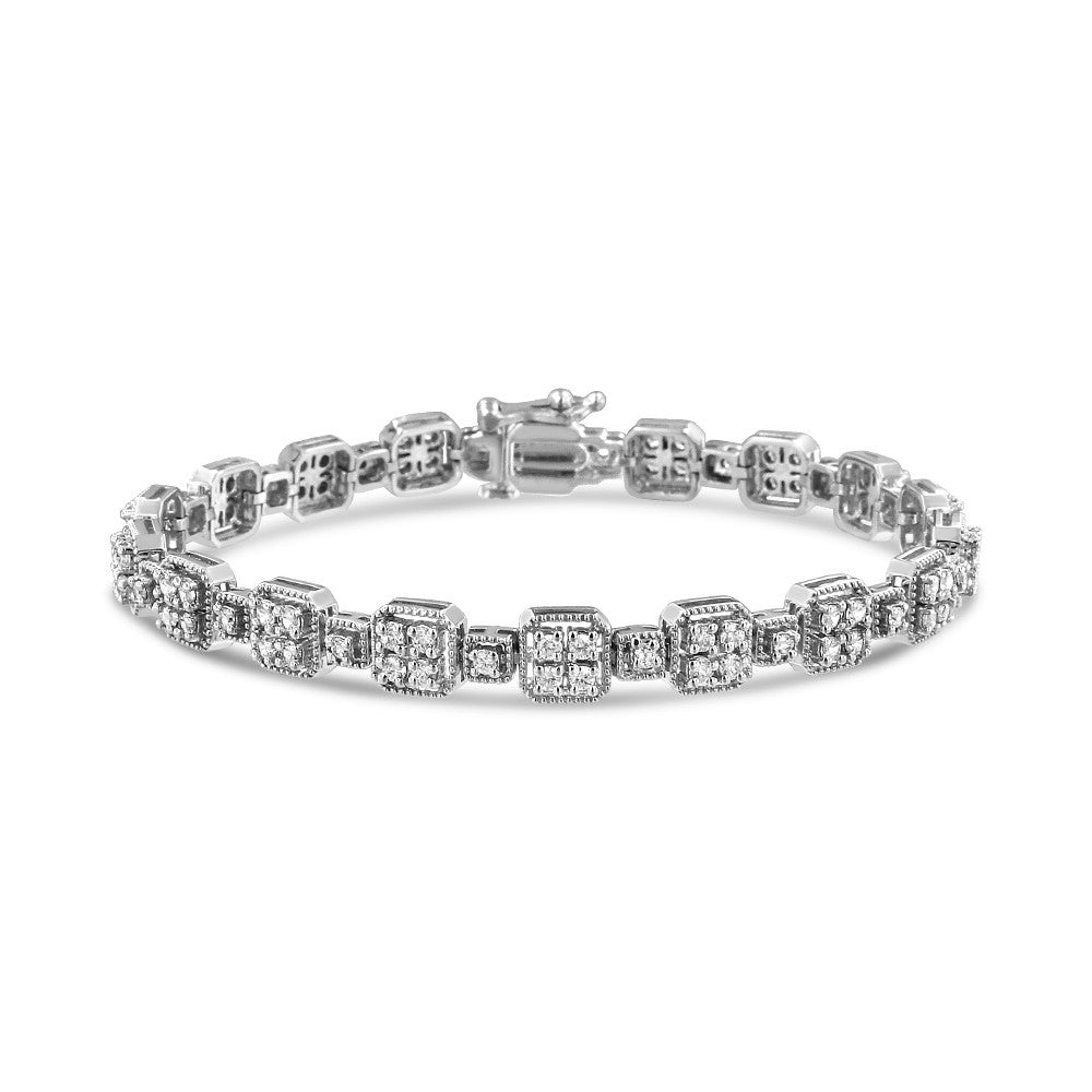 Pulsera de eslabones cuadrados con diamantes de oro blanco de 10 quilates y 2,0 quilates de peso total (color J-K, claridad I2-I3) - 7,25 pulgadas