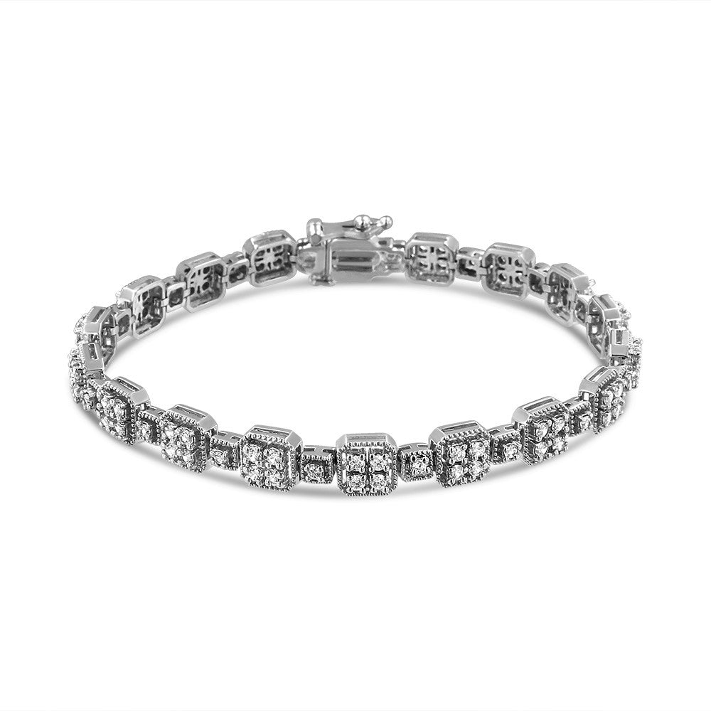 Pulsera de eslabones cuadrados con diamantes de oro blanco de 10 quilates y 2,0 quilates de peso total (color J-K, claridad I2-I3) - 7,25 pulgadas